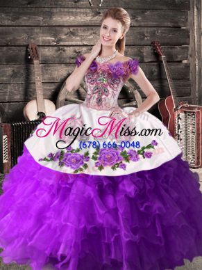 Fabulous Purple Sleeveless Floor Length Embroidery Lace Up Sweet 16 Dresses