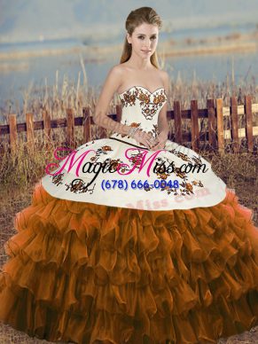 Ball Gowns 15 Quinceanera Dress Brown Sweetheart Organza Sleeveless Floor Length Lace Up