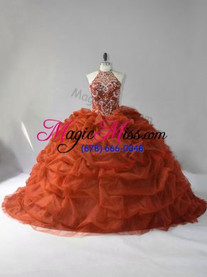 Custom Design Sleeveless Court Train Lace Up Beading and Pick Ups Quinceanera Gowns