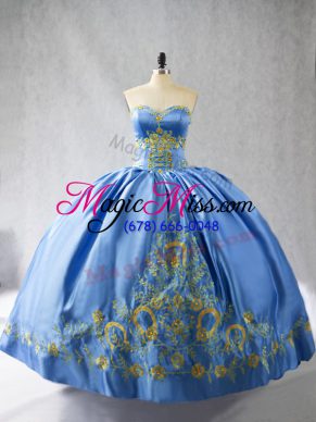 Ball Gowns Sweet 16 Quinceanera Dress Blue Sweetheart Satin Sleeveless Side Zipper