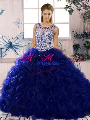 Purple 15th Birthday Dress Military Ball and Sweet 16 and Quinceanera with Beading and Ruffles Scoop Sleeveless Lace Up