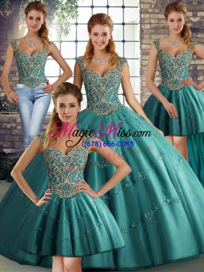 Tulle Sleeveless Floor Length Quinceanera Dresses and Beading and Appliques