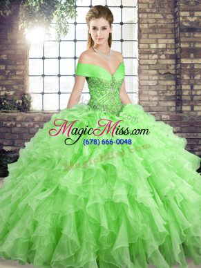 Sleeveless Brush Train Beading and Ruffles Lace Up Quinceanera Gowns