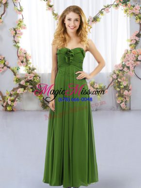 Olive Green Sleeveless Ruffles Floor Length Bridesmaids Dress