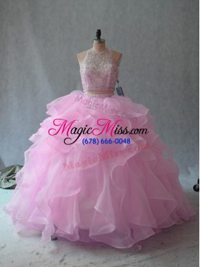 Designer Organza Sleeveless Floor Length Sweet 16 Dress and Beading and Ruffles