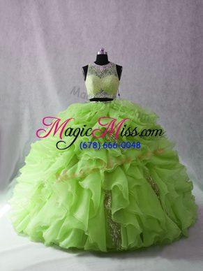 Sleeveless Brush Train Zipper Beading and Ruffles Quinceanera Dress