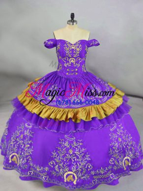 Embroidery Quinceanera Dresses Purple Lace Up Sleeveless