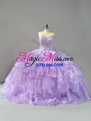 Lavender Sleeveless Organza Brush Train Lace Up 15 Quinceanera Dress for Sweet 16 and Quinceanera