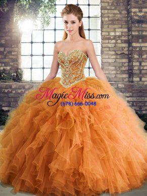 Trendy Orange Sweetheart Neckline Beading and Ruffles Quinceanera Dresses Sleeveless Lace Up