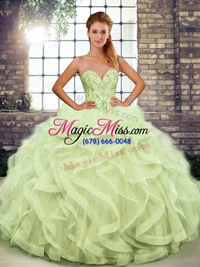 Fitting Sweetheart Sleeveless Lace Up Vestidos de Quinceanera Yellow Green Tulle