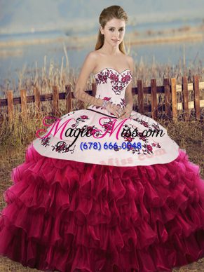 Organza Sleeveless Floor Length Quinceanera Gown and Embroidery and Ruffled Layers and Bowknot