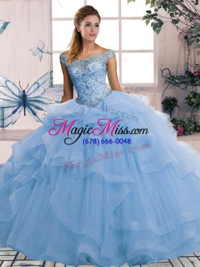 Tulle Sleeveless Floor Length Quinceanera Dresses and Beading and Ruffles