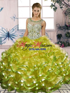 Ball Gowns 15 Quinceanera Dress Olive Green Scoop Organza Sleeveless Floor Length Lace Up