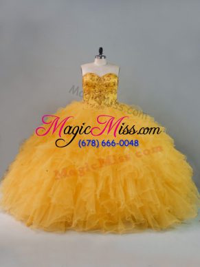 Fantastic Gold Sweetheart Lace Up Beading and Ruffles Sweet 16 Dress Sleeveless