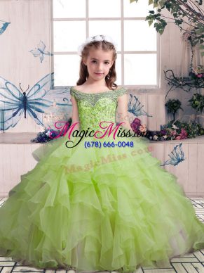 Fancy Off The Shoulder Sleeveless Lace Up Pageant Gowns For Girls Yellow Green Organza