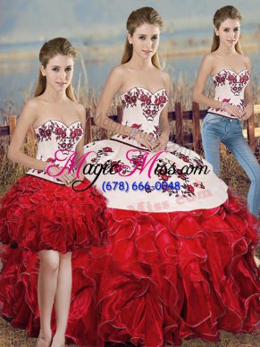 Sleeveless Lace Up Floor Length Embroidery and Ruffles and Bowknot Quinceanera Gown