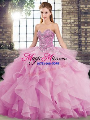 Brush Train Ball Gowns Quinceanera Gowns Lilac Sweetheart Tulle Sleeveless Lace Up