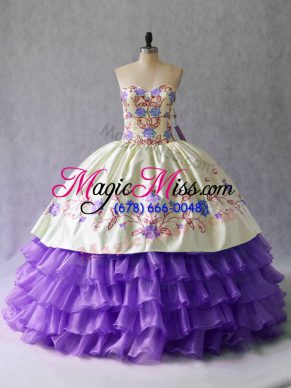 Fashion Sleeveless Lace Up Floor Length Embroidery and Ruffled Layers Ball Gown Prom Dress