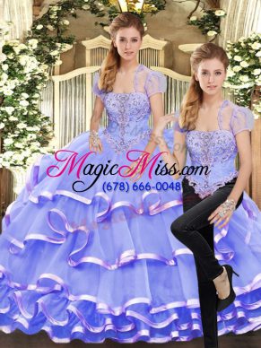 Lavender Sleeveless Beading and Ruffled Layers Floor Length Quinceanera Dresses