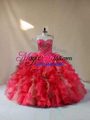 Modest Multi-color Lace Up Sweet 16 Dress Beading and Ruffles Sleeveless Floor Length