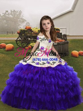 Custom Designed Purple Sleeveless Organza Lace Up Little Girls Pageant Dress for Party and Military Ball and Wedding Party