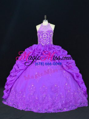 Sweet Purple Lace Up Vestidos de Quinceanera Beading and Appliques and Embroidery and Pick Ups Sleeveless Floor Length