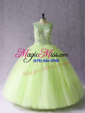 Colorful Ball Gowns 15th Birthday Dress Yellow Green Scoop Tulle Sleeveless Floor Length Lace Up