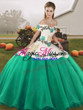 Sleeveless Organza Floor Length Lace Up Sweet 16 Dress in Turquoise with Embroidery