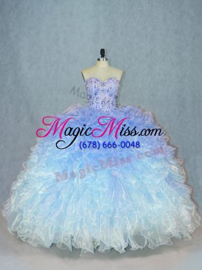 Comfortable Sweetheart Sleeveless Lace Up Quince Ball Gowns Multi-color Organza