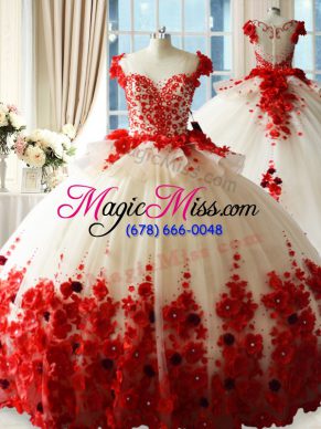 Graceful Red Zipper Scoop Hand Made Flower Sweet 16 Quinceanera Dress Tulle Sleeveless Brush Train