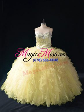 Super Gold Ball Gowns Ruffles Quinceanera Gowns Lace Up Tulle Sleeveless Floor Length