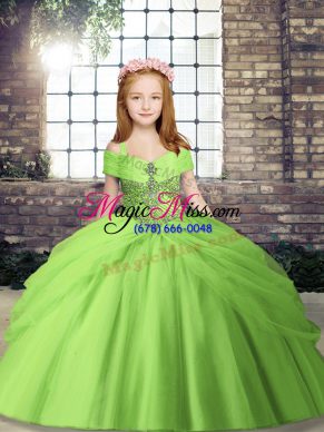 Customized Straps Sleeveless Little Girl Pageant Dress Floor Length Beading Yellow Green