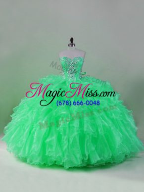 Elegant Green Lace Up Sweetheart Beading and Ruffles Sweet 16 Dress Organza Sleeveless