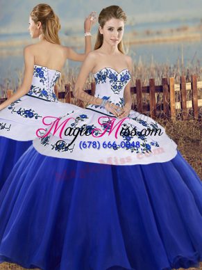 Top Selling Royal Blue Sweetheart Neckline Embroidery Quinceanera Dresses Sleeveless Lace Up