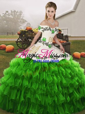 Admirable Sleeveless Embroidery and Ruffled Layers Lace Up Vestidos de Quinceanera