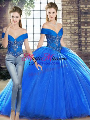 Sleeveless Brush Train Beading Lace Up Quinceanera Gown