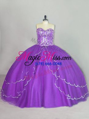 Ball Gowns Sleeveless Purple Vestidos de Quinceanera Brush Train Lace Up