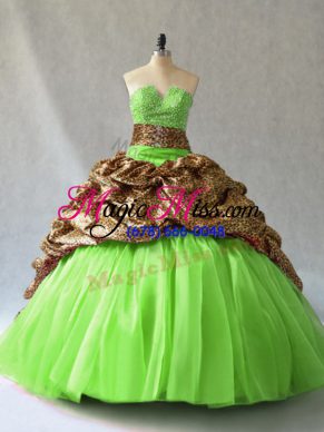 Organza and Printed Strapless Sleeveless Brush Train Lace Up Beading and Pick Ups 15th Birthday Dress in