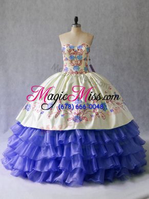 Glorious Blue Sweetheart Lace Up Beading and Embroidery Quinceanera Gown Sleeveless