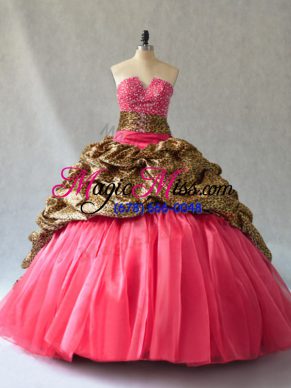 V-neck Sleeveless Lace Up Sweet 16 Quinceanera Dress Coral Red Organza