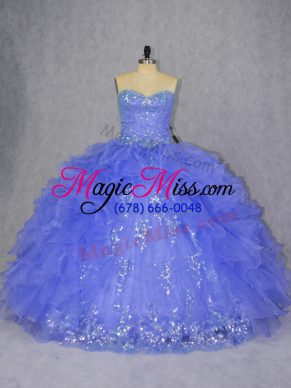 Purple Organza Lace Up 15 Quinceanera Dress Sleeveless Floor Length Appliques and Ruffles