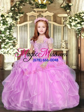 Organza Sleeveless Floor Length Kids Formal Wear and Beading and Ruffles