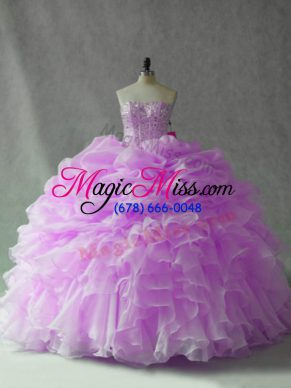 Lilac Strapless Neckline Beading and Ruffles and Pick Ups Vestidos de Quinceanera Sleeveless Lace Up