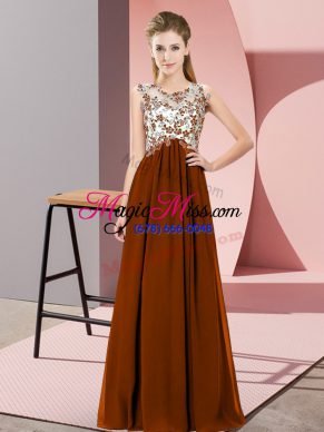 Romantic Scoop Sleeveless Zipper Dama Dress Brown Chiffon