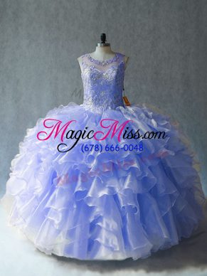 Floor Length Lavender Vestidos de Quinceanera Organza Sleeveless Beading and Ruffles