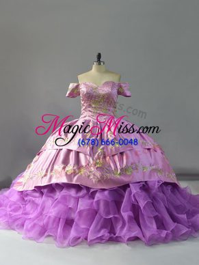 Lavender Ball Gown Prom Dress Off The Shoulder Sleeveless Chapel Train Lace Up