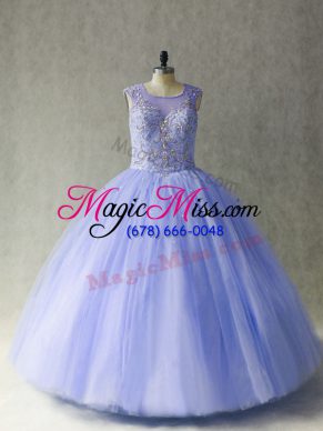 Fabulous Ball Gowns Quinceanera Gowns Lavender Scoop Tulle Sleeveless Lace Up