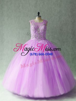 Scoop Sleeveless Lace Up 15th Birthday Dress Lilac Tulle