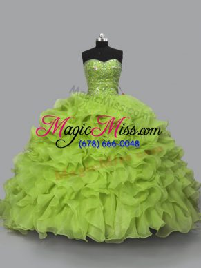 Floor Length Yellow Green Quinceanera Dress Halter Top Sleeveless Lace Up