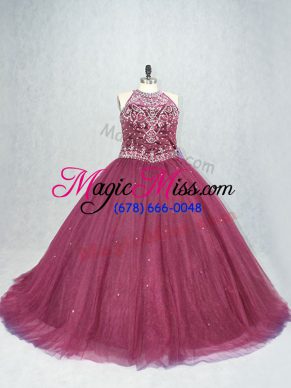 Romantic Tulle Sleeveless Vestidos de Quinceanera Brush Train and Beading